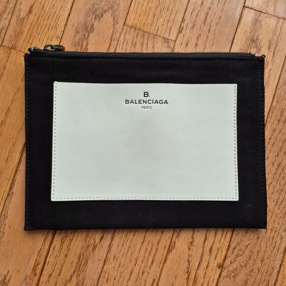 Balenciaga Handbags - BALENCIAGA PARIS Multiuse Pouch Travel Zip Bag Clutch Black & White